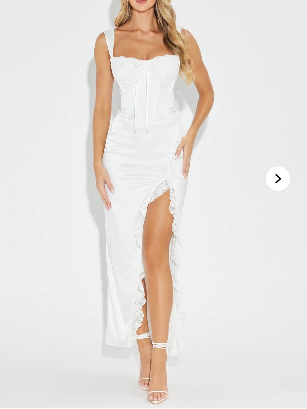 Fashion Nova | White Sleeveless Maxi Dress with Lace Detail